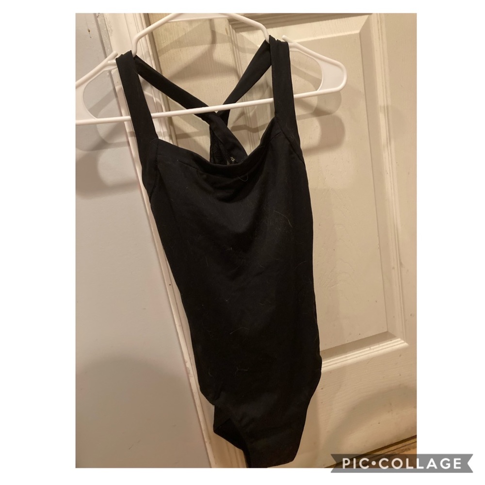 Womens black cross strap leotard